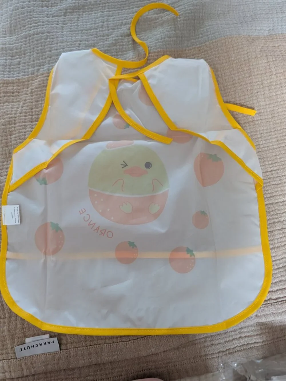 New Baby Apron Bib, Orange/ Chick pattern